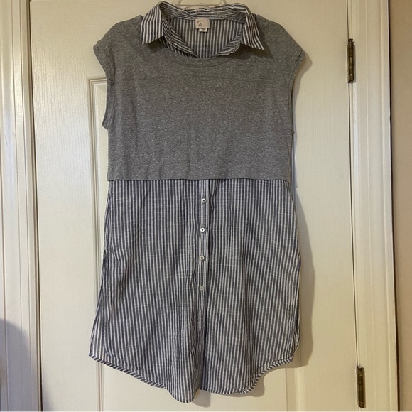 Anthropologie Tops - Gray and Blue Striped Layered Shirt Dress